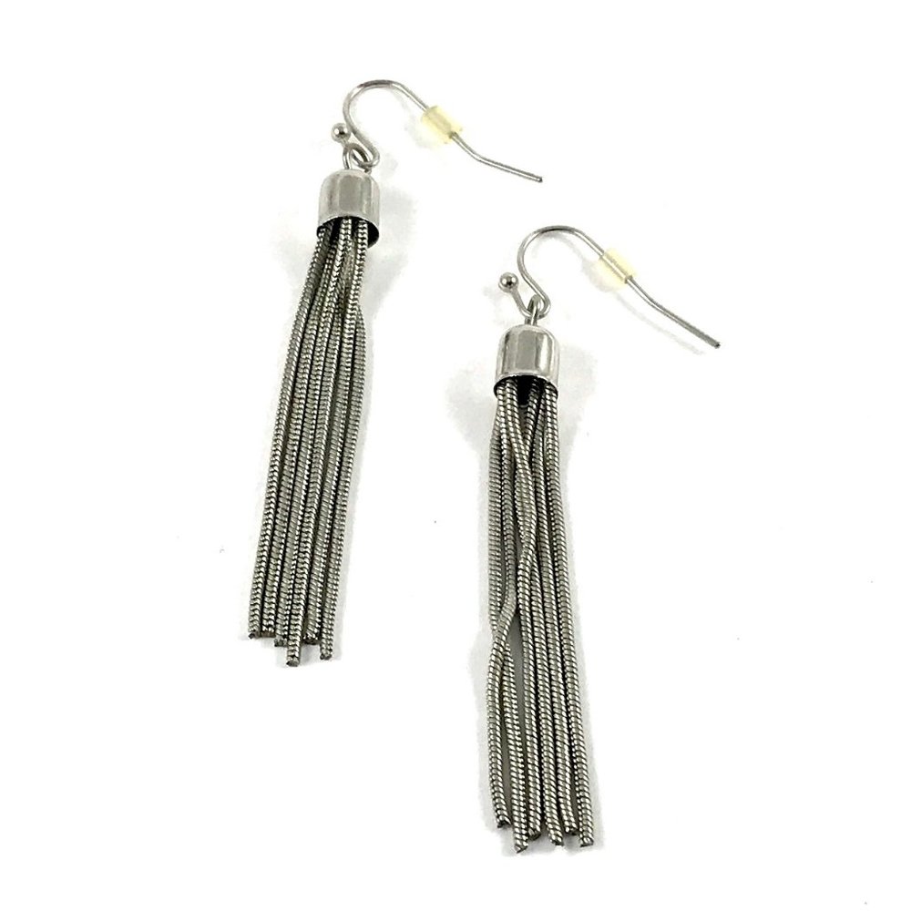 Cute Silver Tone Tassel Dangle Earrings